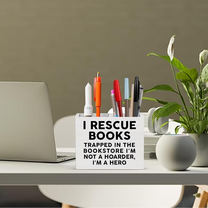Book Gifts for Book Lovers Reader Writer Librarian book Wooden Pencil Holder desk decor for Library Office Christmas Birthday Holder2821