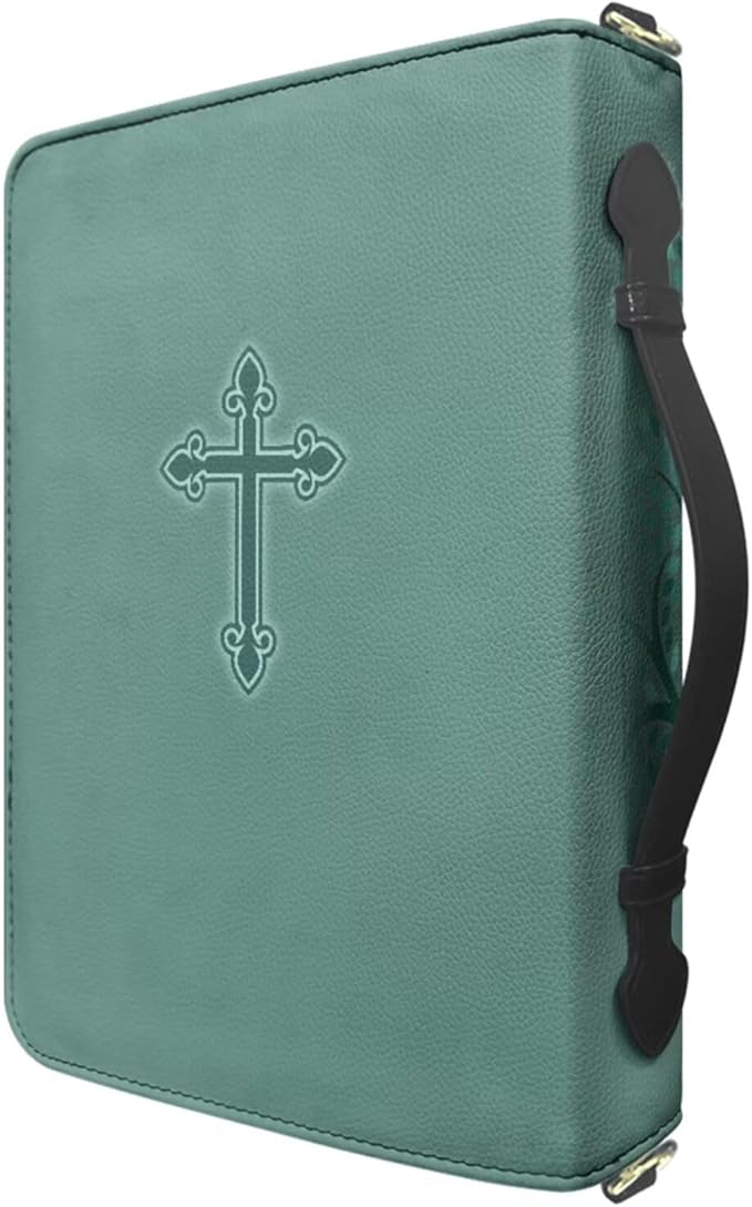 Fashion Leather Bible Covers for Women, Tree of Life Design with Grow in Grace Bible Verse 2 Peter 3:18, Green Womens Bible Case with Zipper, Handle & Detachable Adjustable Strap, Large