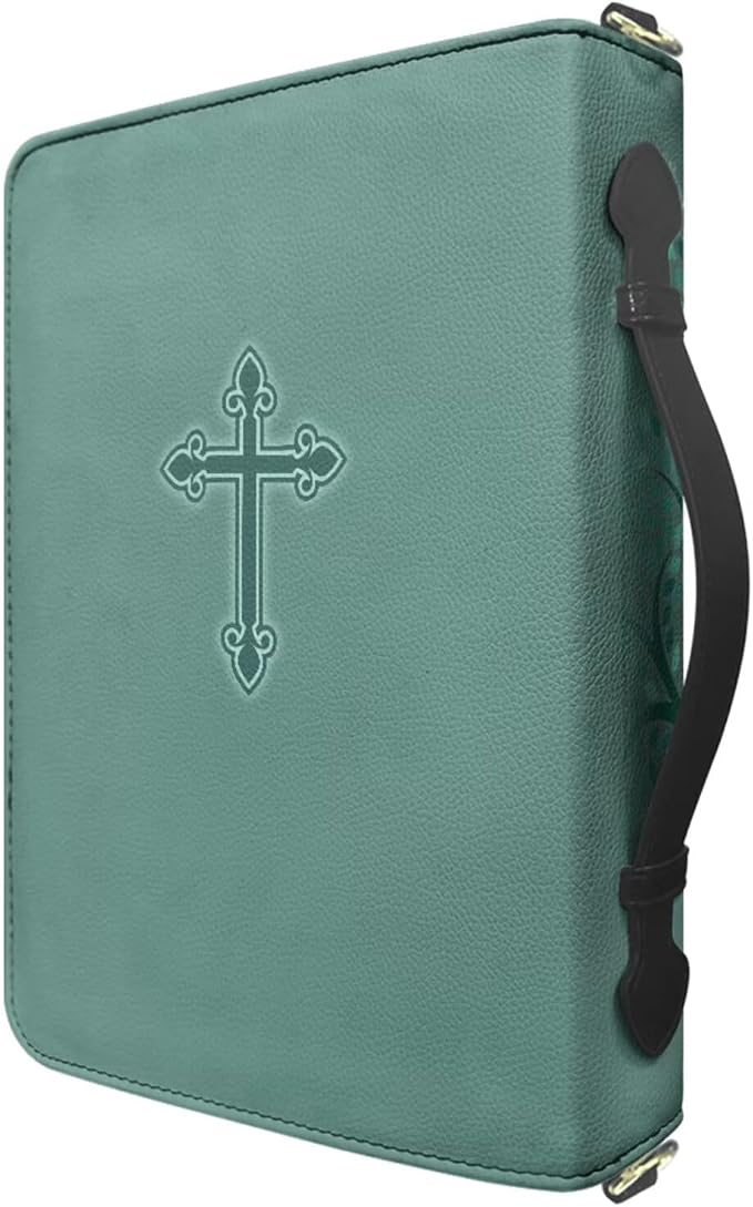 Fashion Leather Bible Covers for Women, Tree of Life Design with Grow in Grace Bible Verse 2 Peter 3:18, Green Womens Bible Case with Zipper, Handle & Detachable Adjustable Strap, Large