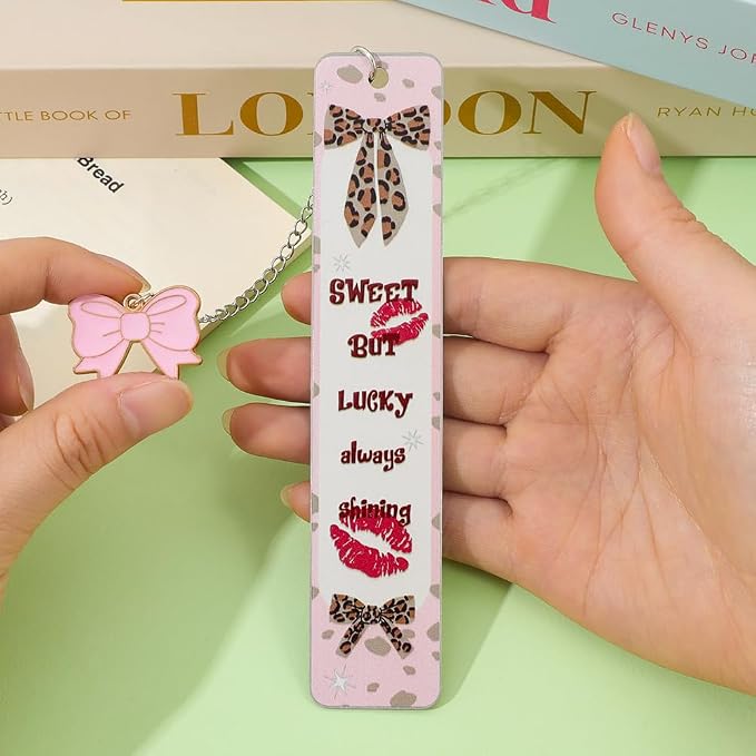 Pink Bowknot Stainless Steel Bookmark - Printed with Cute Bowknot Patterns & Equipped with Heart Pendants, Ideal for Female Readers, Perfect Birthday Gift for Girlfriends (2pcs Set B)