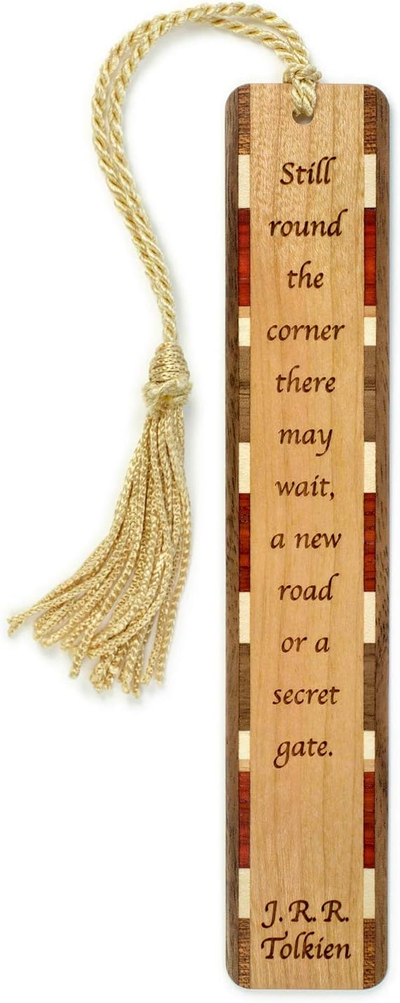 J.R.R. Tolkien Secret Gate Quote Wooden Bookmark | Inspirational Fantasy Literary Gift for Tolkien Fans | Handmade Wood Bookmark with Gold Tassel | Made in the USA