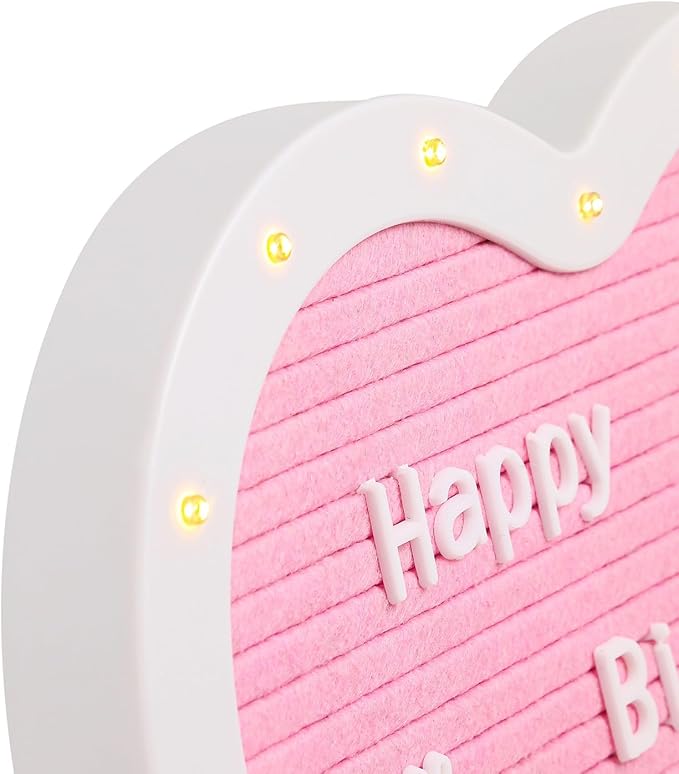 Heart-Shaped Felt Letter Board with Built-in LED Lights,10x10 Light-up Message Board with 663 Pre-Cut Letters,Cursive letters for Valentine’s Day Birthday Party,Pregnancy Announcement,Wedding