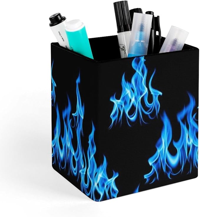 Pen Holder Stand For Desk, Pencil Pen Holder Cup, Desktop Stationery Organizer, Waterproof Multifunctional Office Supplies Blue Fire