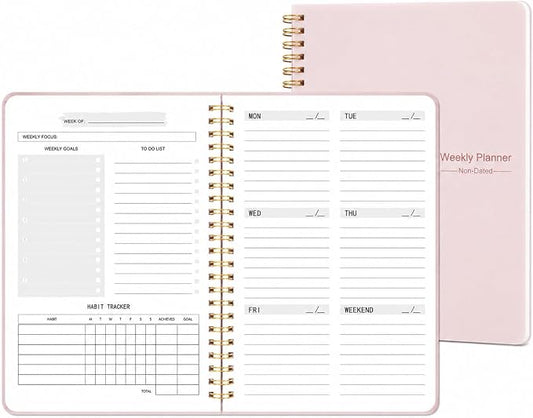 Undated Weekly Planner Notebook, 52-Week To-Do List Organizer with Weekly Goals, Habit Tracker and Priority Planner, Spiral Bound 5.7" x 8" Planner for Women and Men
