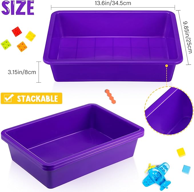Hoteam 10 Pcs Flat Storage Organizer Tray Bin Paper Tray for Classroom Plastic Stackable File Organizer for School Office Teacher Book Organization(Purple,13.78 x 9.84 x 3.15 Inch)