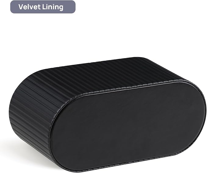 Oval Pen Holder for Desk, Remote Control Holder with 3 Compartments, PU Leather Small Desk Organizer Remote Caddy, Aesthetic Pencil Holder Desk Accessories for Home Office (Black)