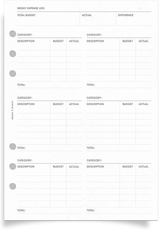 Cloth & Paper Financial Planning Inserts – A5 Size, 6-Ring Planner Refill – 60 Pages (30 Double-Sided) for Budgeting, Savings, Recurring Payments & Expense Tracking – Minimalist Finance Organizer