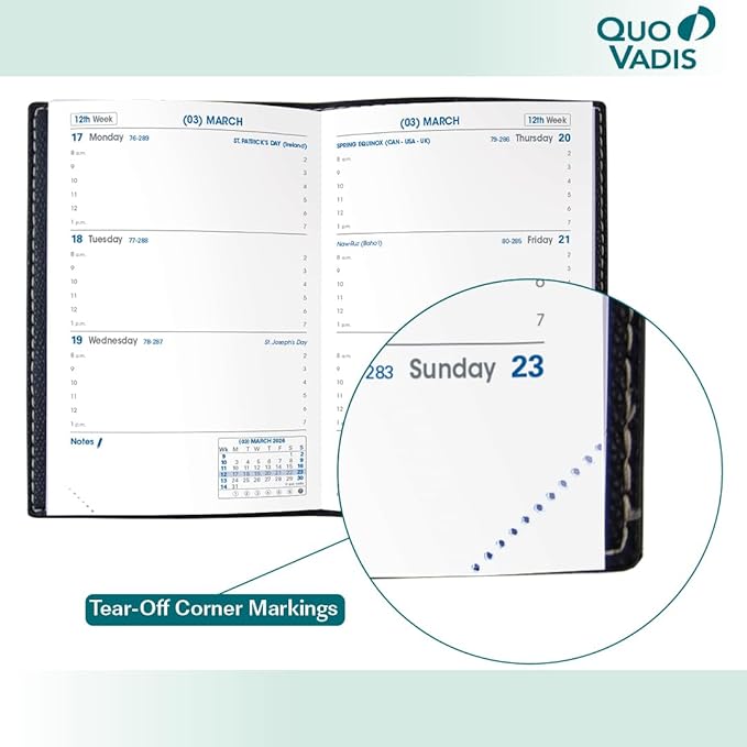 Quo Vadis 2026 Sapa X - Weekly Planner - 12 Months, Jan. to Dec. - 3 1/2 x 5 1/4" - Grained Faux Leather Club Blue Covers - Productivity Time Management Organizer