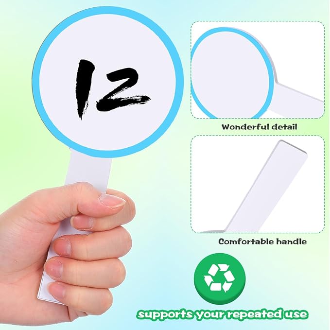 6Pcs Dry Erase Answer Paddles with Handle, Auction Paddles Handheld, Double Sided Handheld Whiteboard Set Small Dry Erase Signs for Students Classroom Office Bidding Voting and Game