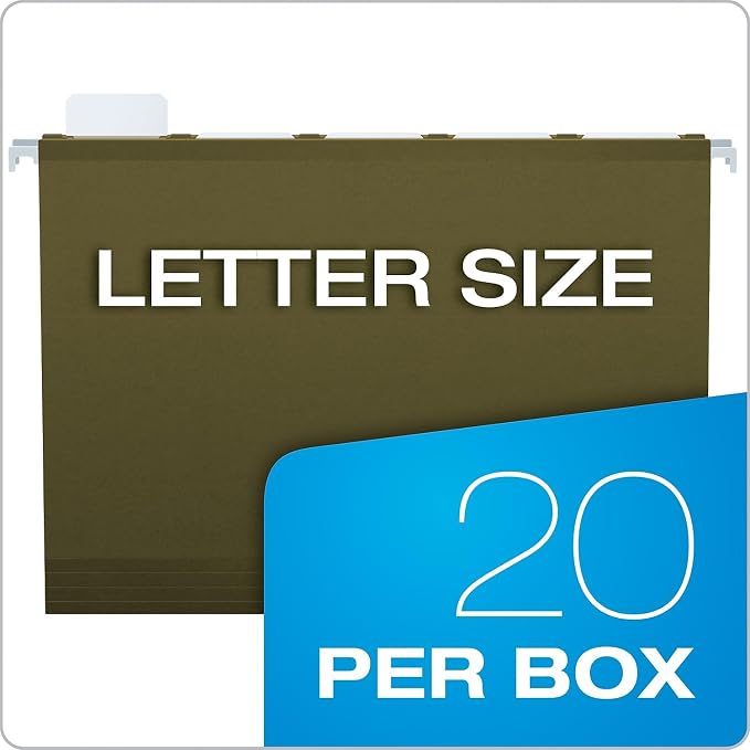 Pendaflex Ready-Tab Extra Capacity Reinforced Hanging File Folders, Letter Size, Standard Green, 5 Tab, 20/BX (42701)