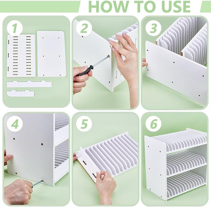 UNICRAFTALE 3-Tier White Wooden Phones Storage 45-Grid Classroom Cell Phone Holder Mobile Phone Desktop Organizer Storages Box Adjustable Multiple Cell Phones Rack Caddy for Classroom Office