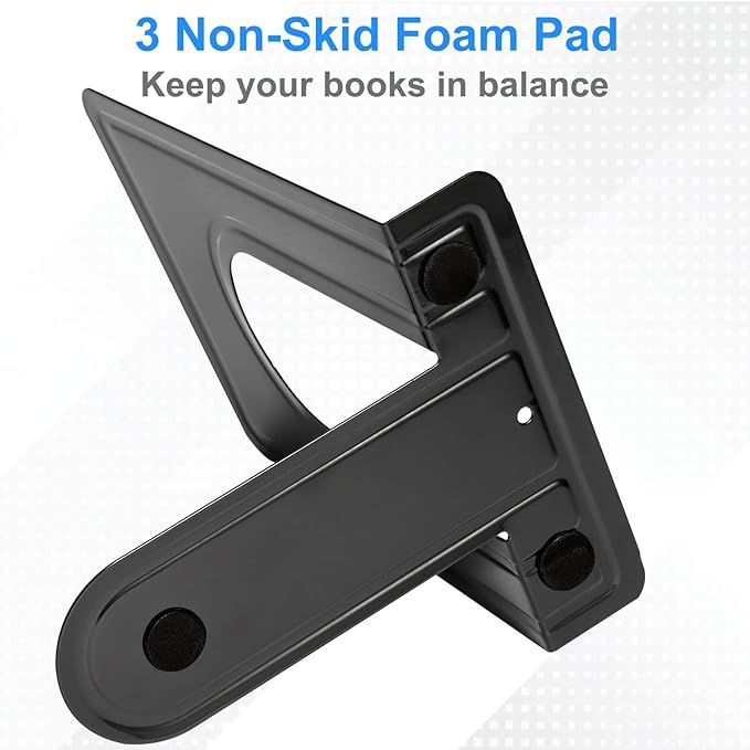 Heavy Duty Bookends for Shelves, Anti-Slip Base, Black, Great for Library, Office, Home, School, 4 Pairs