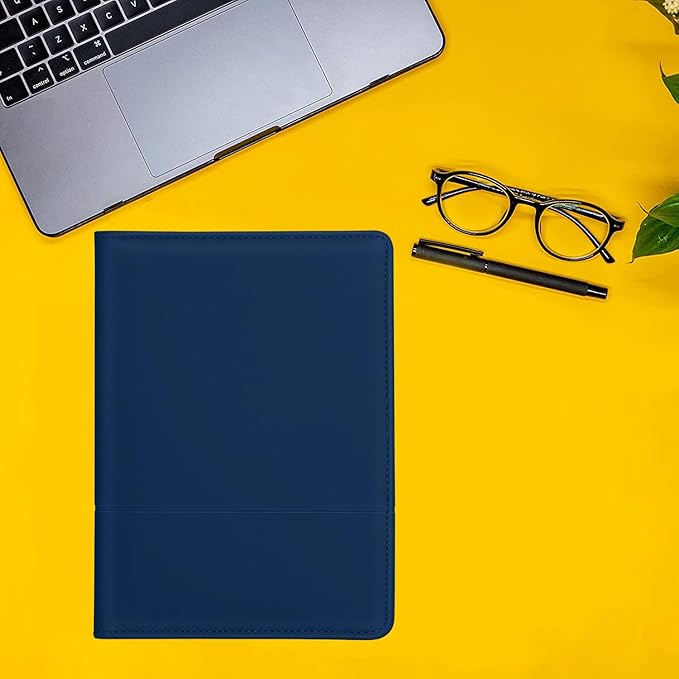 Mini Padfolio/Junior Portfolio Folder Case, Business A5 Binder Organizer Notepad for Men Women, 5 x 8 Writing Pad Included, Navy Blue.