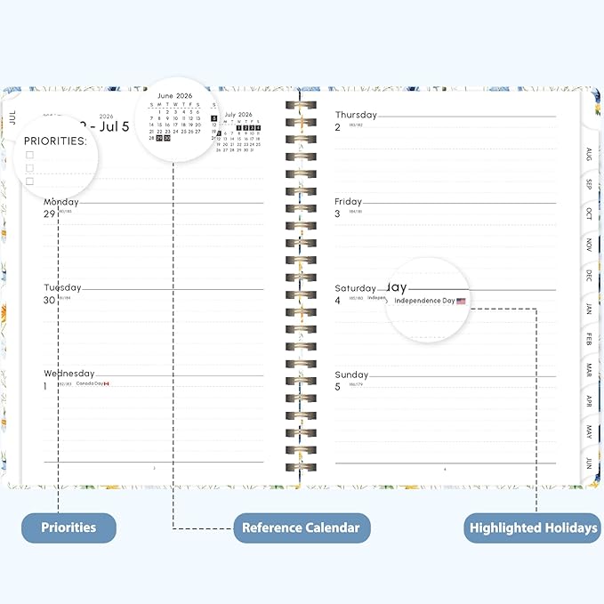 Academic Planner 2026-2027, Weekly and Monthly Agenda Planner, Daily Calendar Planning Notebook (July 2026 - June 2029), School Teacher Student Supplies, Scattered Flowers