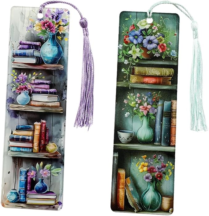 Colorful Art Flower Bookshelf Bookmark - Romantic Artsy Vibe Bookmarks, Perfect Reading Gift for Book Lovers, Bookworms and Friends (2pcs/Set A)