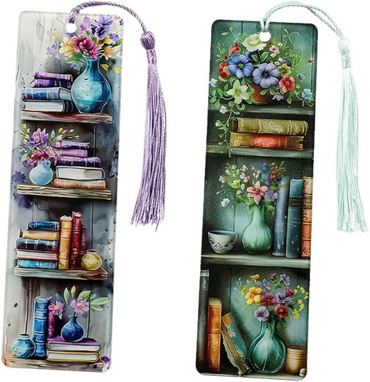 Colorful Art Flower Bookshelf Bookmark - Romantic Artsy Vibe Bookmarks, Perfect Reading Gift for Book Lovers, Bookworms and Friends (2pcs/Set A)