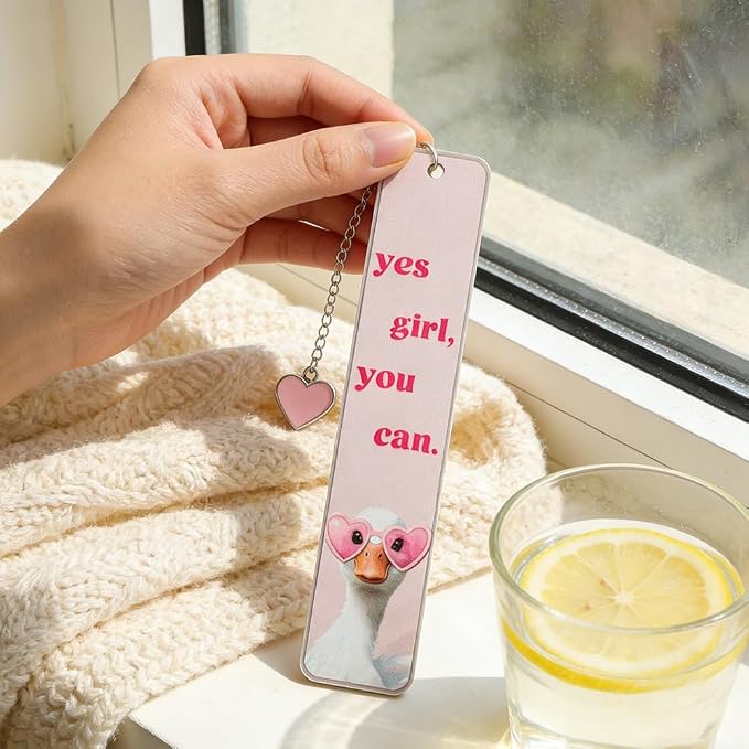 Pink Cute Bookmark for Women Silly Goose Gift Metal Bookmark for Students, Teachers, and Readers Funny Bookmarks Gift Page Markers Study Stationery, Office Supplies (Pink B)