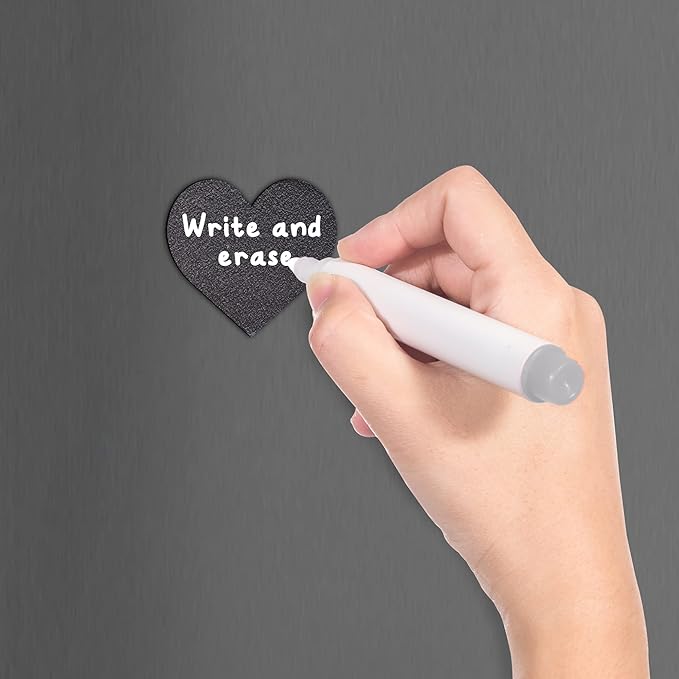 Black Dry Erase Chalkboard Magnetic Shelf Label Magnets. Perfect for Kitchen or Office. (2" Heart 10 Pieces)
