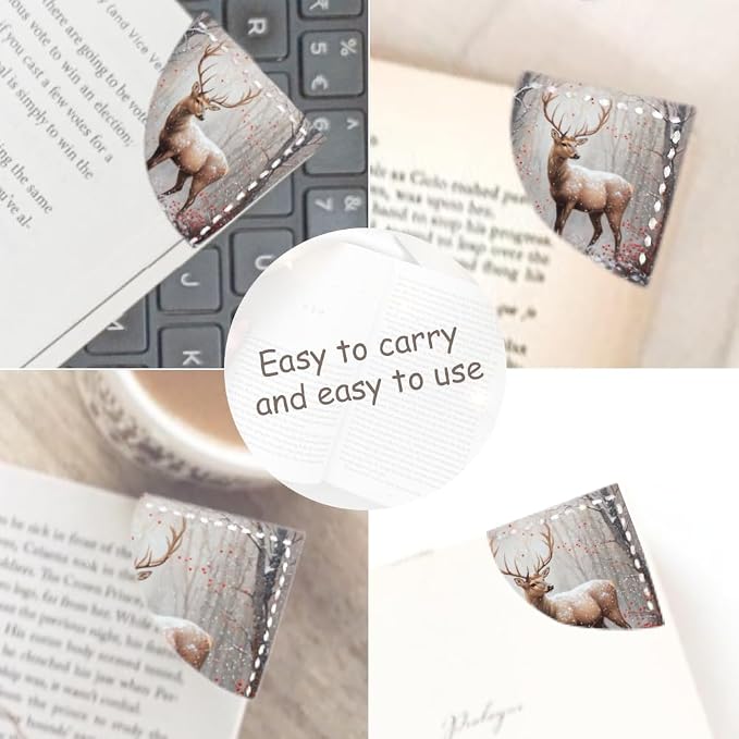 2PCS PU Leather Bookmarks 3.5x3.5 Inch Deer Winter Forest Design | PU leather bookmarks with deer winter forest design for novels, journals, planners, students and book lovers.