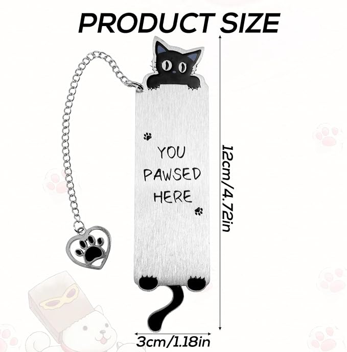 Black Cat Bookmark for Reading Women, Inspirational Funny Cute Metal Book Mark You Pawsed Here Bookish Gifts Reading Marker Accessories for Men Women Book Lovers (Cat Tail)