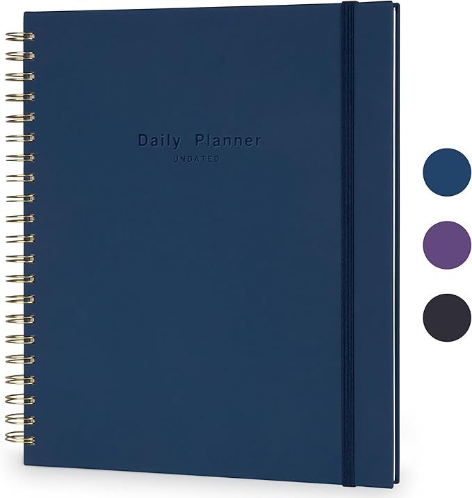 AuroPlanner Undated Daily Planner To Do List Hourly Schedule 2027 2026 2025 Calendar & Holiday Habit Tracker 180 Pages Letter Size 8.5" x 11" Sheets Hardcover Spiral Bound Notebook (Navy Blue)