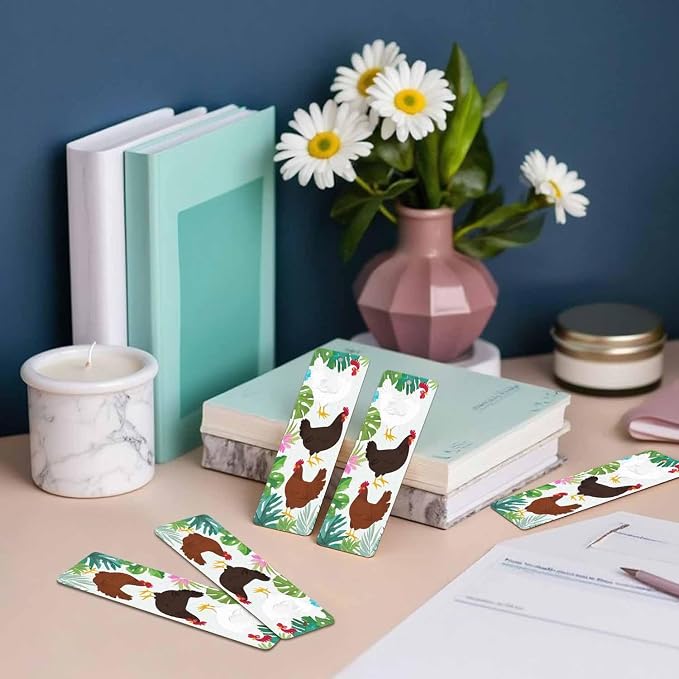 Cute Chickens Bookmarks 5 Pcs Floral Palm Leaves Cartoon Hen Wooden Bookmark with Tassels for Reading Book Lovers Gift Office School Readers Teacher
