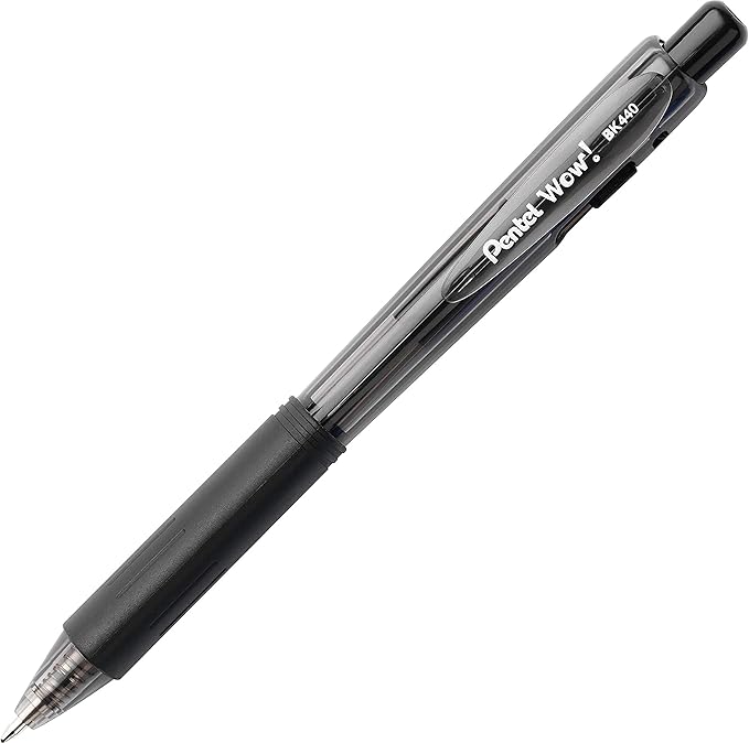 Pentel 711766 Wow! Retractable Ballpoint Pens Medium Point Black Ink