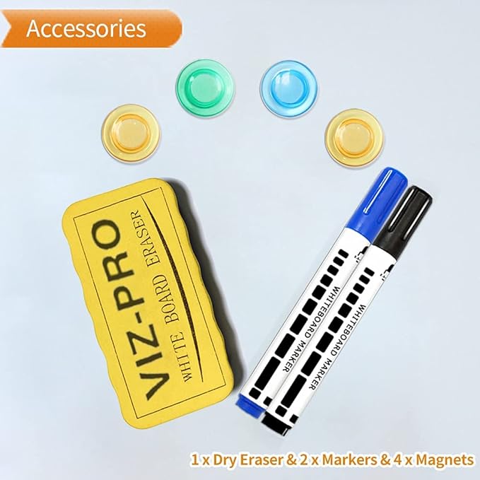 VIZ-PRO Magnetic Whiteboard/Dry Erase Board, 48 X 24 Inches, with 1 Eraser & 14 Markers & 4 Magnets