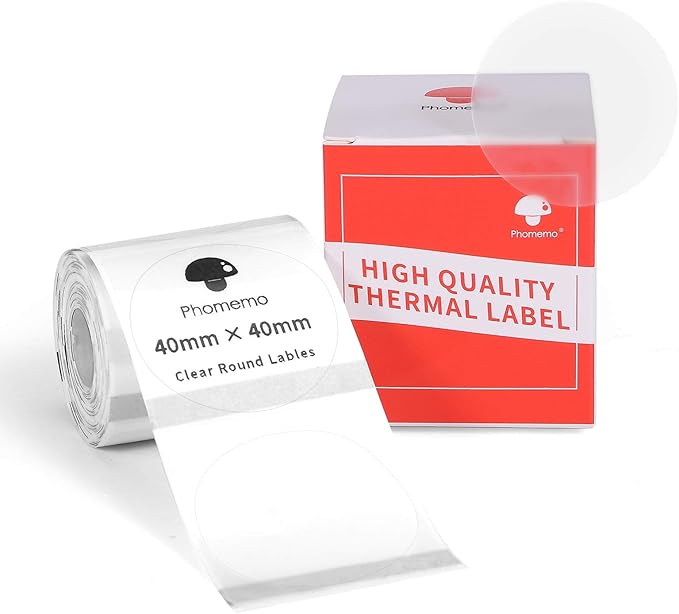Phomemo Clear Circle Label for M110/M221/M220/M210/M200-1.57"x 1.57" (40x40mm) Transparent Paper for Barcode, Product Tag, Logo Printing