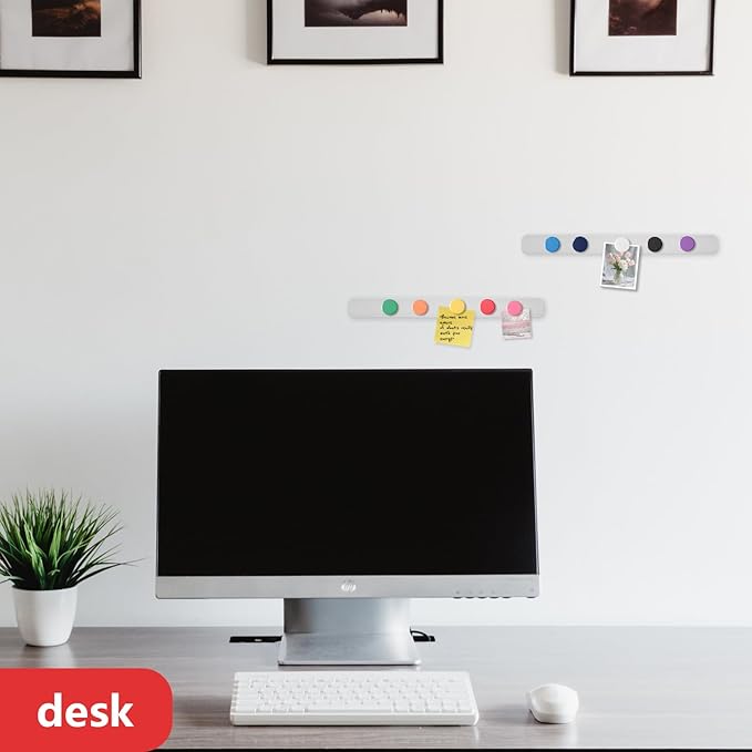 Magnetic Board - 4Pcs Frameless Stainless Steel Magnet Bulletin Board Strips with 10 Colorful Magnets, Magnetic Strips with Adhesive Backing Memo Board for Wall Office Kitchen Classroom Fridge