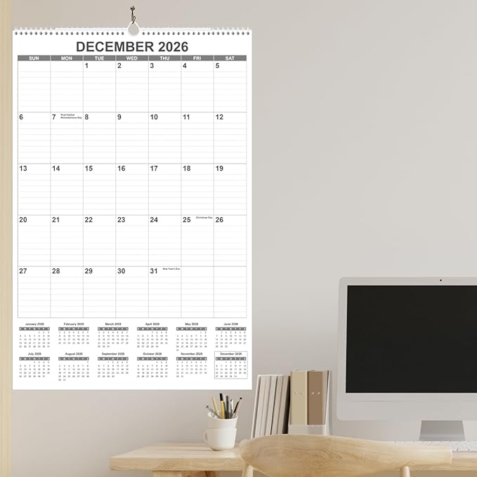 2026 Wall Calendar - Large Calendar 2026 from January 2026 - December 2026, 12 Months Calendar/Planner with Thick Paper, 20" x 30", Vertical, Black