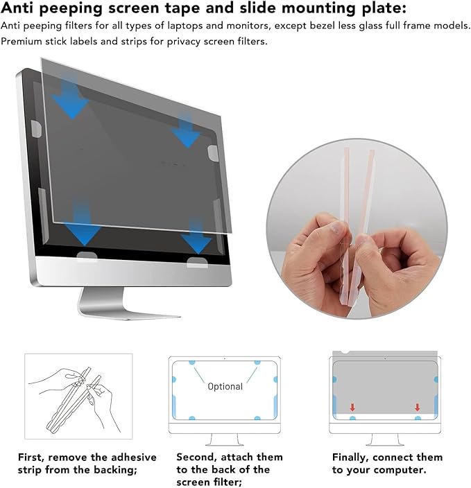 Hilitand 5 Set Filter Adhesive Strips, Computer Screen Mounting Accessories Double Sided Adhesive Strips for Laptops and Monitors
