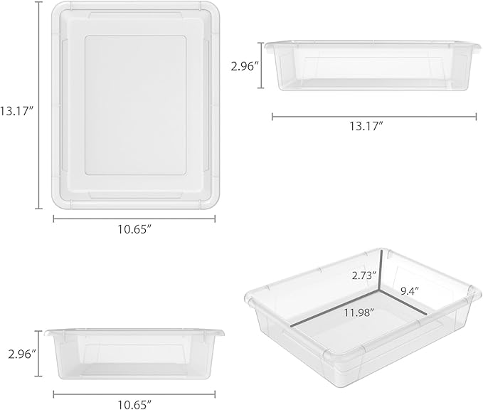 Storex Flat Storage Tray, Letter Size, 10 x 13 x 3 Inches, Unbreakable Clear, 5-Pack