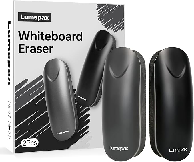 Magnetic White Board Eraser, Glass Board Erasers, 2 Pack, Dry Erase Eraser for Dry Erase Board and Glass Board, Office and School Supplies (Gray and Black)