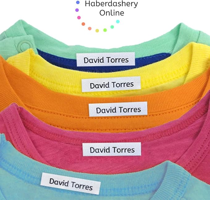 100 Personalized Iron-On Fabric Labels - Custom Name Tags for Clothing, School Uniforms, Elderly Garments - Durable, Washable, Eco-Friendly - 2.4x0.4 Inches