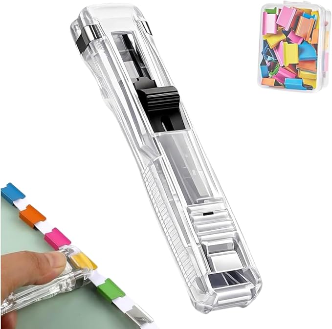 Portable Binder Clip Stapler - Includes 50 Reusable Clips, 2026 New Mini Push Stapler Clamp Staplers, Desktop Push Stapler Binder Clips for Home School Offic (Transparent)