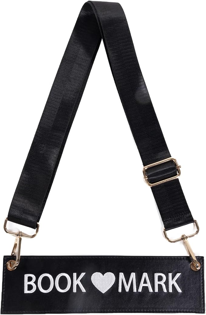 TIDOIRSA Crossbody Bookmark for Women - 10" Detachable Strap Embroidered Faux Leather Book Carrier Hands-Free, Unique Gift for Book Lovers (Black)