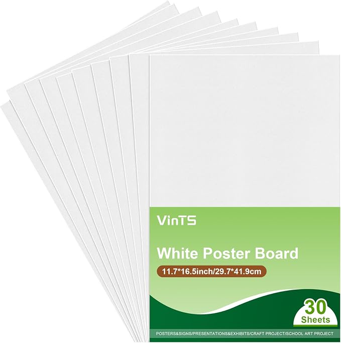 30Pcs Poster Board VinTS 11.7x16.5 Inches White Poster Paper, 230G Thickness Poster Board Bulk, Blank Graphic Display Board for School Arts, Classroom Crafts, exhibits and Notices (Pack of 30)