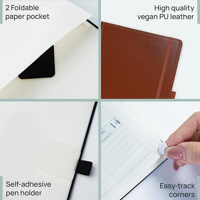 POPRUN Daily Planner 2026-2027 One Page per Day, (A5 Size 5.7" x 8.5") Academic Planner (July 2026 - June 2027) Hourly Appointment Book with Vegan Leather Hardcover, Monthly Tabs & Inner-pocket - Purple