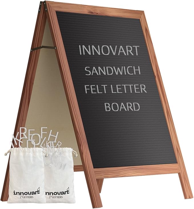 INNOVART A-Frame Sidewalk Sign 40”x26”, Sandwich Felt Letter Board w/Changeable Letters, Double-Sided Felt Letter Board, Free Standing Letter Board Easel for Restaurant, Business, Wedding, Dark Brown