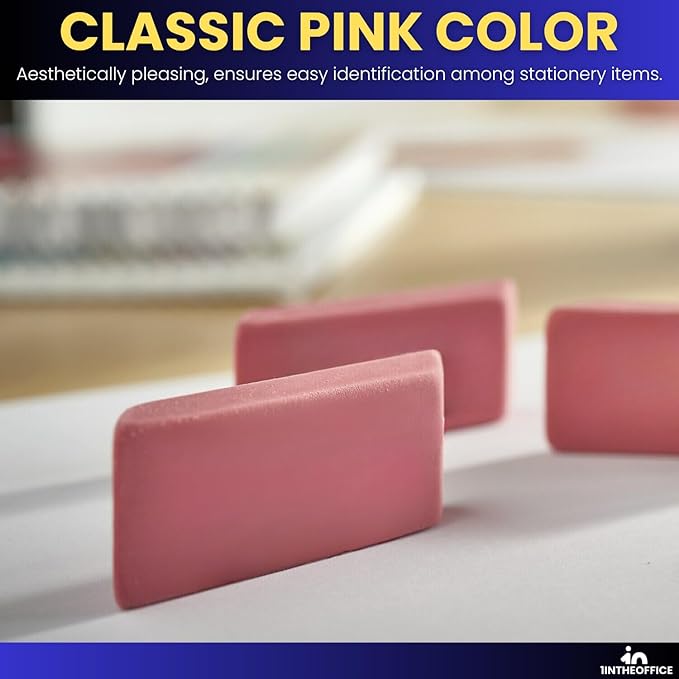 1InTheOffice Pink Bevel Eraser, Block Erasers, Slanted-Edge Rectangular Block, Large, 20 Pack