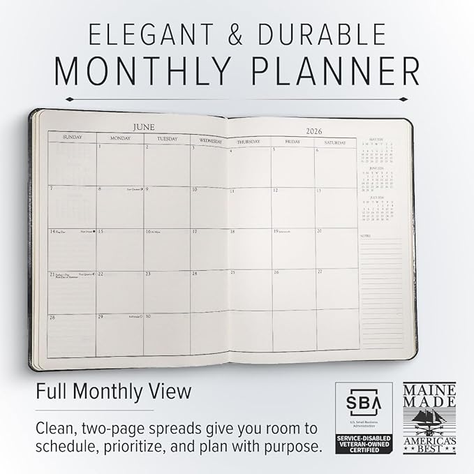 Gallery Leather Large Monthly Planner 2025-2026, Elegantly Bound Calendar Planner and Notebook with Stylish Gold-Gilded Page Edges, 18 Months - Caribbean Sunset - 9.75x7.5"
