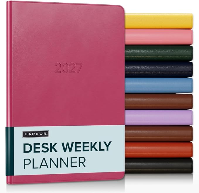 Harbor Desk Weekly Monthly Planner 2027 - Calendar Planner and Notebook, Durable Faux Leather, 192 Pages, Softcover & Book Bound - Cambridge Orchid Flower - 8x5.5"