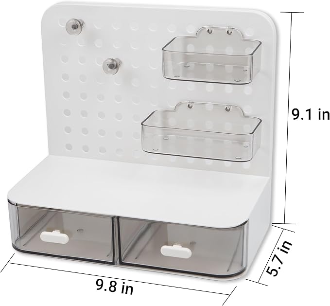 Pegboard Desk Organizer with Drawers and Hooks 2-Pack - Yellow and White Storage Box for Office, Study Room, Dorm, Craft Room & Vanity | Multifunctional Small Space Solution