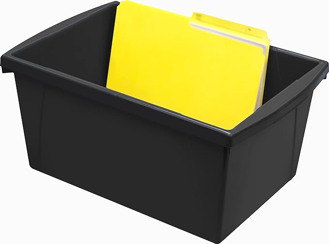 Storex 5.5 Gallon Storage Bin – Plastic Classroom Organizer for Books and Supplies, Black, 6-Pack (61429C06C)