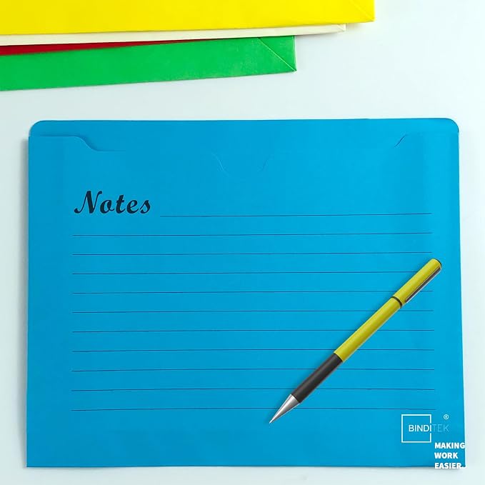 Binditek 25 Pack Notes File Jacket, 2 Inch Expansion Pockets, Letter Size Manila File Folder, 5 Assorted Colors (Yellow, Orange, Green, red, and Blue), School Office Supplies