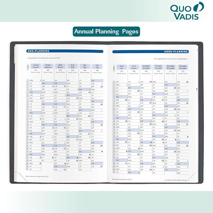 Quo Vadis 2026 Hebdo - Bi-Lingual (EN/FR) - Weekly/Monthly Planner - 12 Months, Jan. to Dec. - 6 1/4 x 9 3/8" - Grained Faux Leather Kali Black Covers - Productivity Time Management Organizer