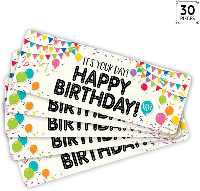 CTP Core Decor Happy Birthday Bookmarks - Celebrate Student Birthdays 30 per Package (Creative Teaching Press 11154)