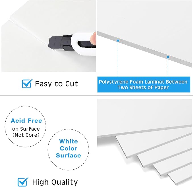 Tenceur 20 Pcs Large Foam Boards Bulk Foam Core Backing Board 3/16 Inch Thickness Foam Core Board Foam Poster Boards for Presentations, School, Office, Art Projects(White,20 x 30 x 3/16 Inches)