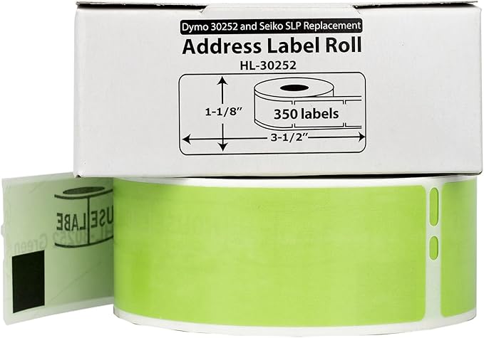 HOUSELABELS Compatible DYMO 30252 Green Address Labels (1-1/8" x 3-1/2"), Strong Permanent Adhesive, Compatible with DYMO LW 450, 4XL, Rollo & Zebra Desktop Printers, 12 Rolls /4200 Labels